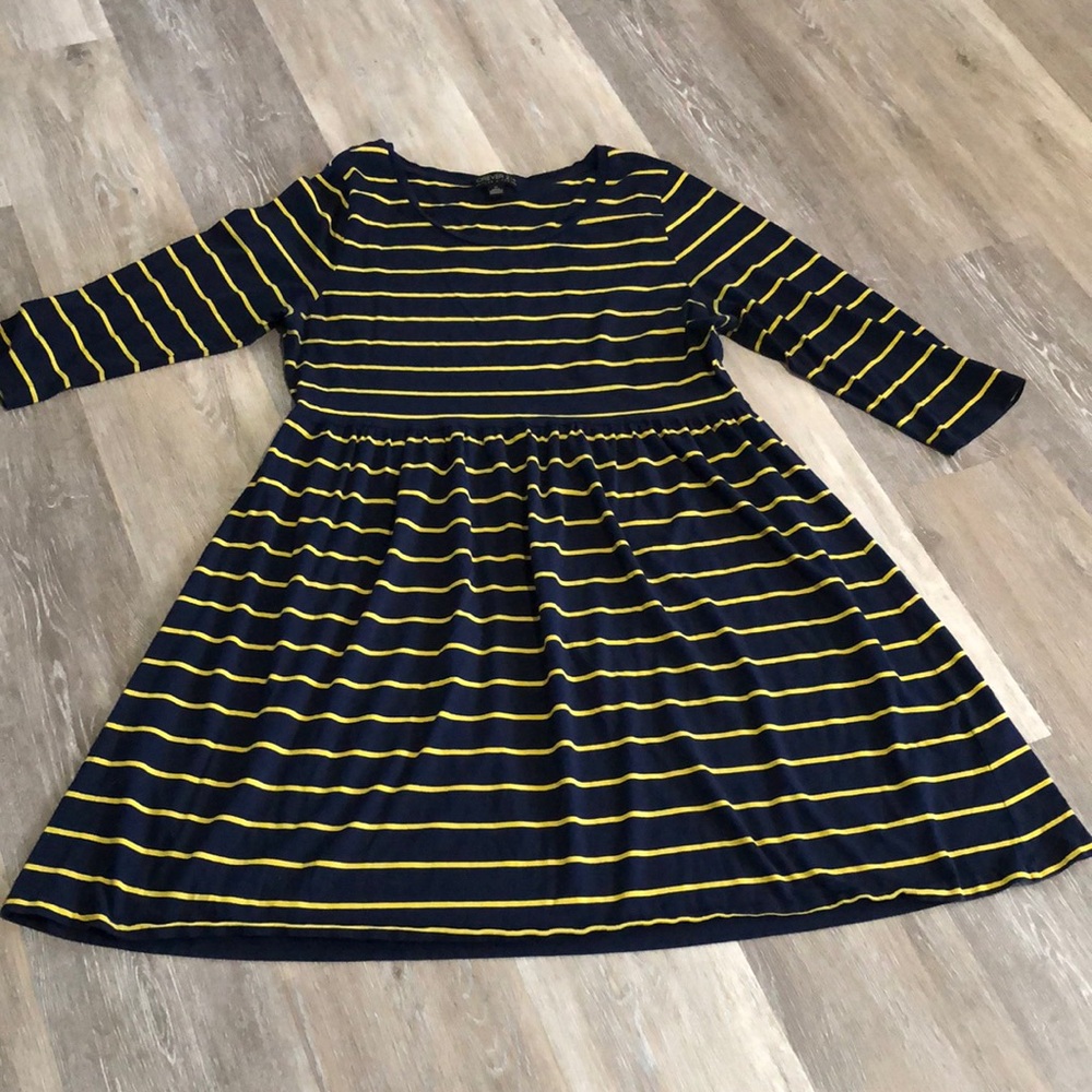 Forever 21+ Shift Dress.  The Navy Blue and Gold Horizontal Stripe Dress
